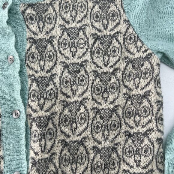 Woolrich Cardigan Sweater Womens Small Blue Owl Mohair Wool Knit Button Pockets - Picture 2 of 9
